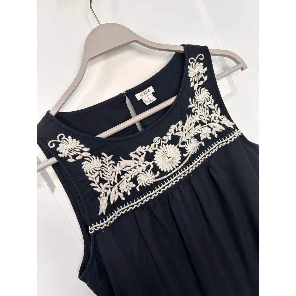 J. Crew Women's Embroidered Floral Cotton-Linen Mini Dress Black Size‎ Medium